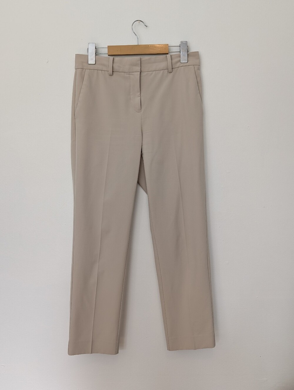 Tailored Straight-Leg Dress Pants in Light Beige